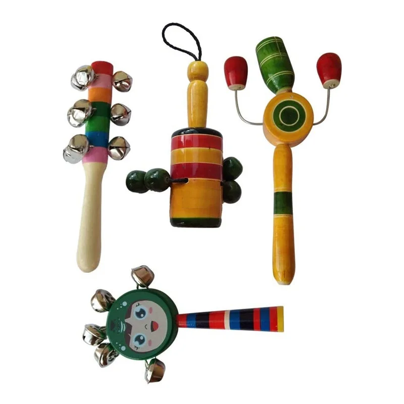 Wooden Rattles Musical Toys for Baby - Set of 4 pcs